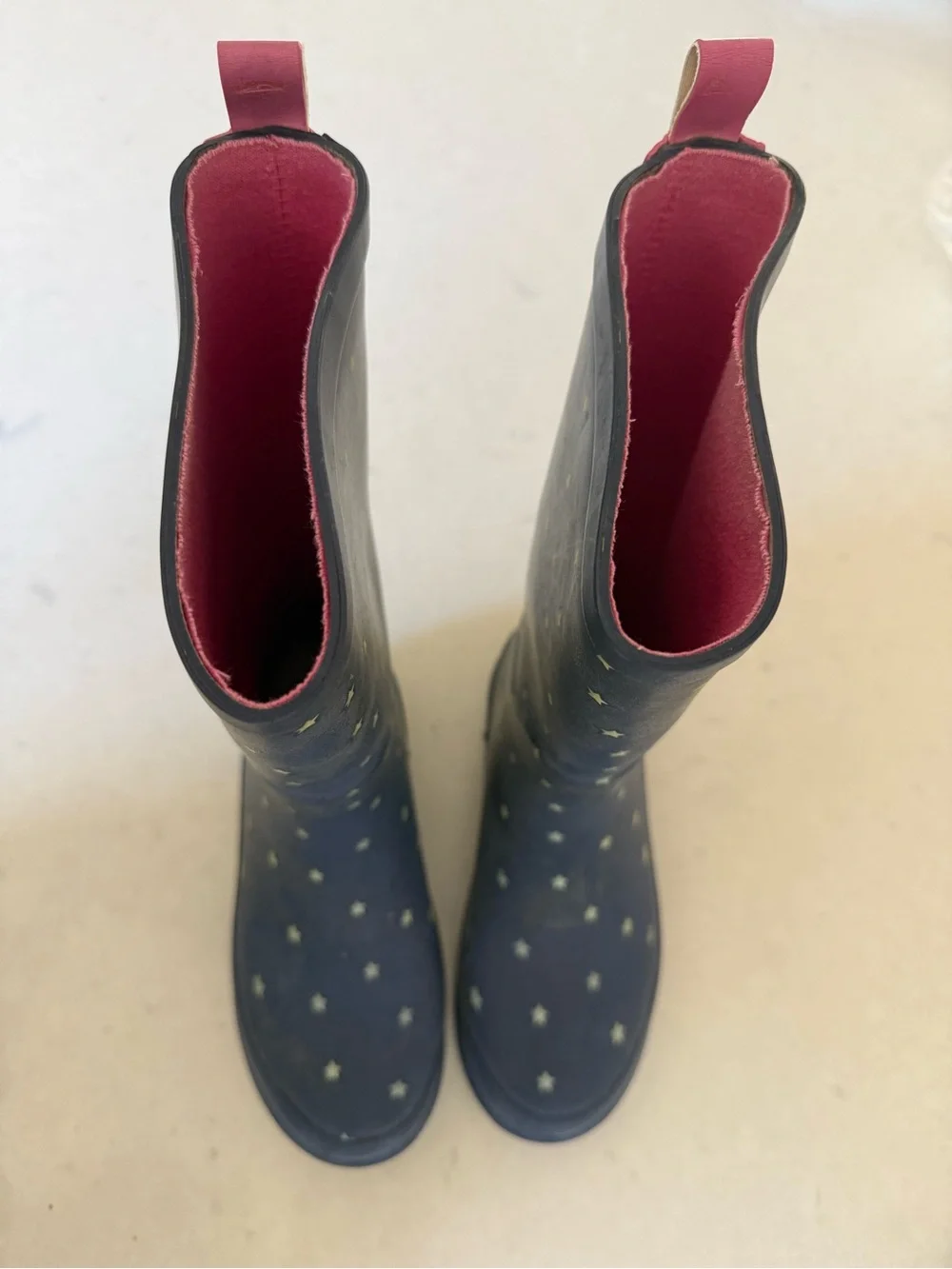 Target Kids Navy Rain Boots with Star Print and Pink Pull Tabs